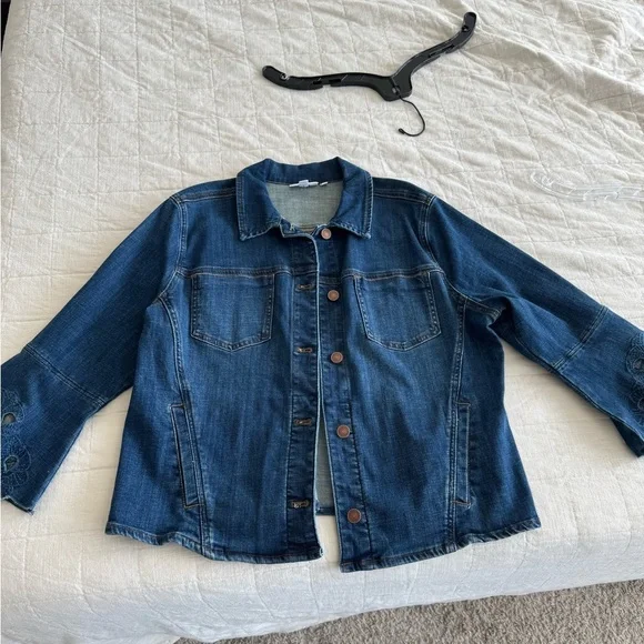 Chico's Blue Jean Jacket with Lace Sleeves - Picture 11 of 11